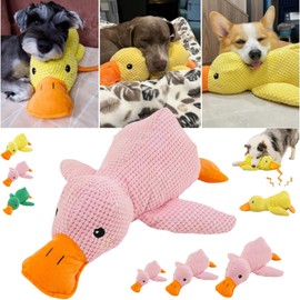 Calming Duck Dog Toy 2025 Upgrade Emotional Support Duck for Dog Unbreakable Stuffed Plush Dog Toy for Aggressive Chewers Resistant Squeaky Dog Toy Interactive Dog Toys for Indoor Outdoor (Pink, L)