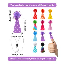 PET SHOW 10 Pack Hamster Hats Tiny Hats for Snakes Hedgehog Lizard Reptile Mini Animal Figure Hats with Tinsel Pom Adjustable Felt Headband Guinea Pig Chicken Bird Small Pet Birthday Party Accessories