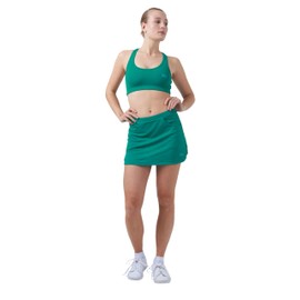 Sportkind Girls & Women's Classic Tennis Hockey Golf Skort Skirt with Pockets & Inner Shorts Breathable UV Protection, Emerald Green