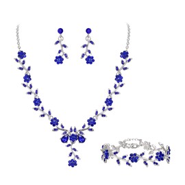 Clearine Women's Wedding Jewellery Set for Party Prom Leaf Cluster Flower Crystal Pendant Necklace Dangle Earrings and Bracelet, Crystal, No Gemstone