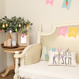 GEEORY Happy Easter Throw Pillow Covers 12 x 20 Set of 4 Easter Decorations for Home Bunny He is Risen Cross Eggs Decorative Pillows Spring Decor for Sofa Couch G261-12