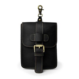 Le'aokuu Mens Genuine Leather Small Hook Fanny Waist Bag Hip Bum Pouch Pack 016 (016 Black)