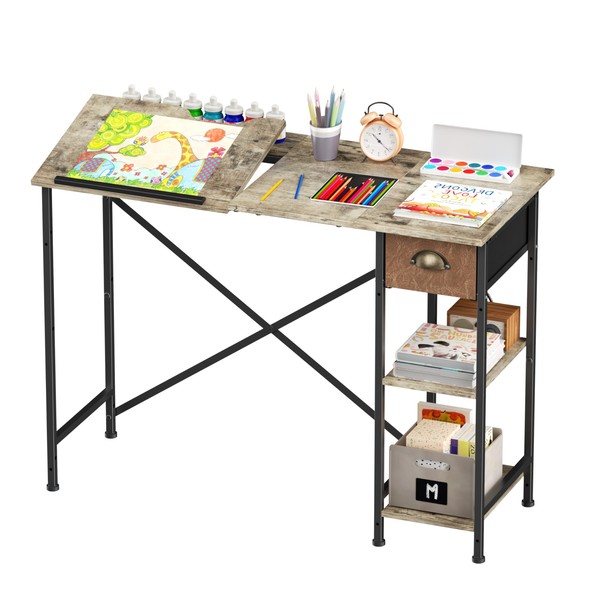 X-cosrack Art Desk for Kids, Tiltable Drafting Table with Storage