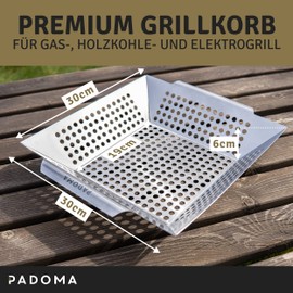 Grill Basket Stainless Steel Grill Tray 30 x 30 x 6 cm for All Grill Types Perfect for Meat, Vegetables and Fish Dishwasher Safe