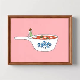 XASUBH Kitchen Canvas Wall Art, Dish Tomato Soup Wall Print, Funny Dining Room Wall Decor, Vintage Kitchen Signs Decor, Modern Cartoon Style, 12x16 Inch Unframed Canvas Print