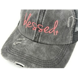 Blessed Trucker Hat for Women Distressed Christian Baseball Cap Washed Cotton Embroidered Dad Hat - Adjustable Fit