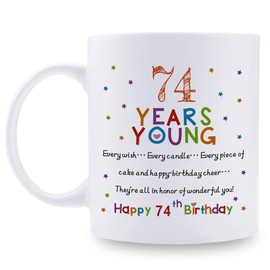 aiyaya - Taza de café de 74 años para mujeres y hombres, 74 años de cumpleaños, regalo de 74 cumpleaños para abuela, abuelo, mamá, papá, amigo, hermana, hermano, tía, compañera de trabajo, taza de café de 11 onzas