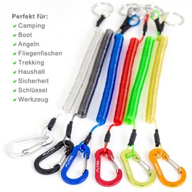FINN Outdoors Carabiner with spiral cable, elastic lanyard, spiral key ring, safety strap, key spiral cable, lanyard carabiner (pack of 6)