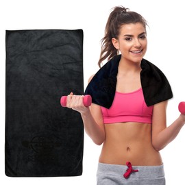 Microfiber Towel for Gym - Quick Dry Towel with Non-Slip & Antimicrobial Features, Lightweight & Compact Gym Towels for Fitness Enthusiasts, Yoga & Pilates Practitioners & Sports Pros (Black)