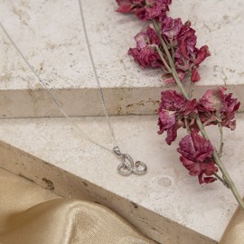 Tuscany Silver Women's Sterling Silver Rhodium Plated CZ 12mm x 19mm Script 'C' Initial Pendant on Sterling Silver Rhodium Plated Curb Chain 46cm/18"