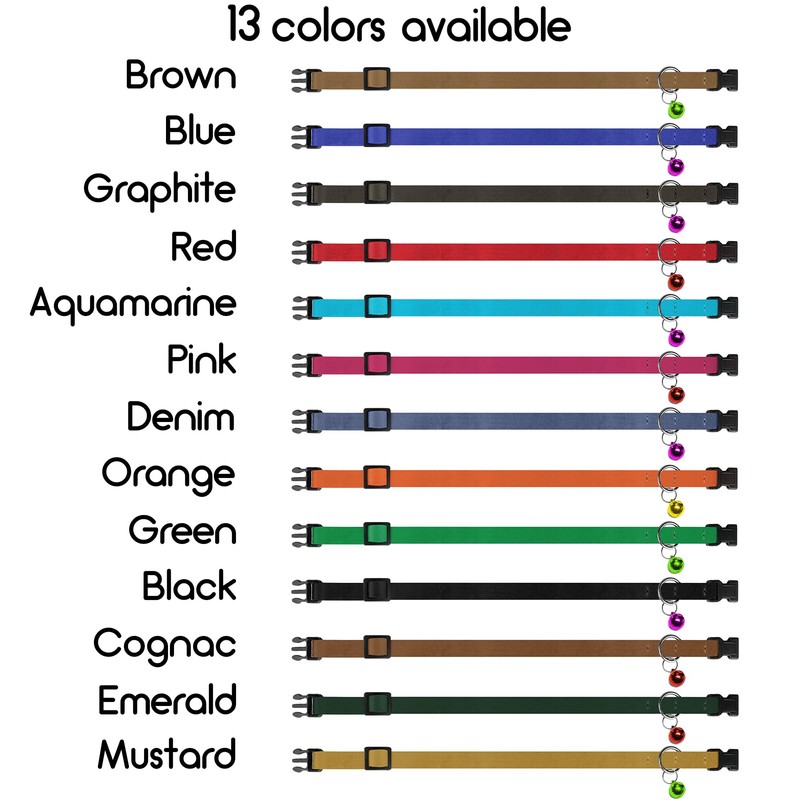Breakaway Cat Collar Leather with Removable Bell - 13 Colors