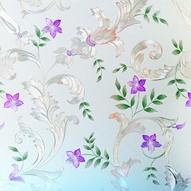 Decorative Window Film Etched Floral,Privacy Door Film,Static Cling Glass Film,No Glue Stained Glass Anti UV Window Paper for Bathroom,Office,Meeting Room,Bedroom,17.5 inches by 78.7 inches