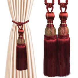 EleCharm 1 Pair Simple Elegant Curtain Cord Tie Drape Holdback Bedroom Curtain Buckle (Wine Red)