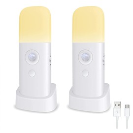 CREWEEL Motion Sensor Night Light Indoor, 2000mAh Battery Operated Lights, Cordless Table Lamps for Kids, 5 Stages Dimmable LED Nursery Night Lights for Bedroom, Bathroom, Hallway