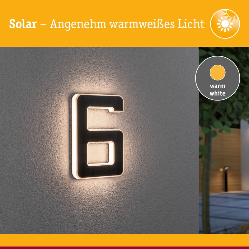 Paulmann Outdoor Solar House Number 6 3000 K IP44 Akk