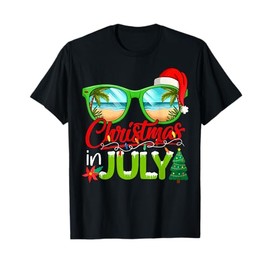 Christmas In July Sunglasses Santa Hat Summer Beach Xmas T-Shirt