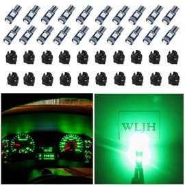 WLJH 74 Led Bulb Dash Lights Super Bright T5 2721 37 86 286 Wedge PC74 Twist Socket Automotive Instrument Panel Gauge Light Kits Cluster Shift Indicator Interior Bulbs Green Pack of 20