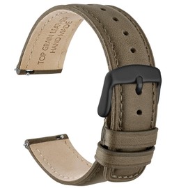 WOCCI 22mm Watch Strap for Men and Women, Genuine Leather - Top Grain Leather, Quick Release, Black Buckle (Smoke Grey)