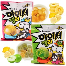 COELO Iciou Jelly 58.5g x 2Packs (Total 4.13oz) Sherbet & Jam Filling Korean Sweet Sour Chewy Soft Candy Set, One Bite Fruits Flavor Gummy Share Size Snack K-Food 아이셔 (Green Apples, Lemon, Pineapple)