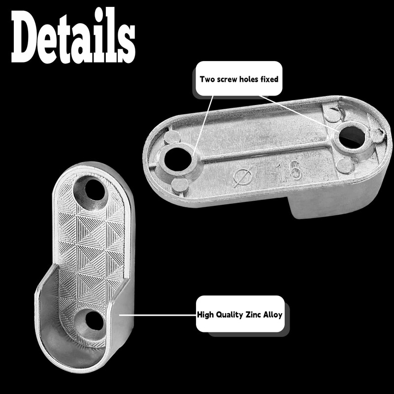 Kyuionty 2 Pack Oval Closet Rod End Supports, Zinc Alloy