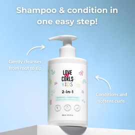 Love Ur Curls Kids - LUCK 2 in 1 Shampoo and Conditioner, Fragrance Free, Pediatrician Approved, Gentle Tear Free Unscented Formula, Easy to Detangle Curls, Sulfate and Paraben Free, 300 mL