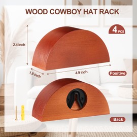 4 Pack Cowboy Hat Rack Holder, Retro Wooden Hat Hanger Wall Mount – Keeps Original Shape, Rustic Western Decor for Fedoras, Caps, Display