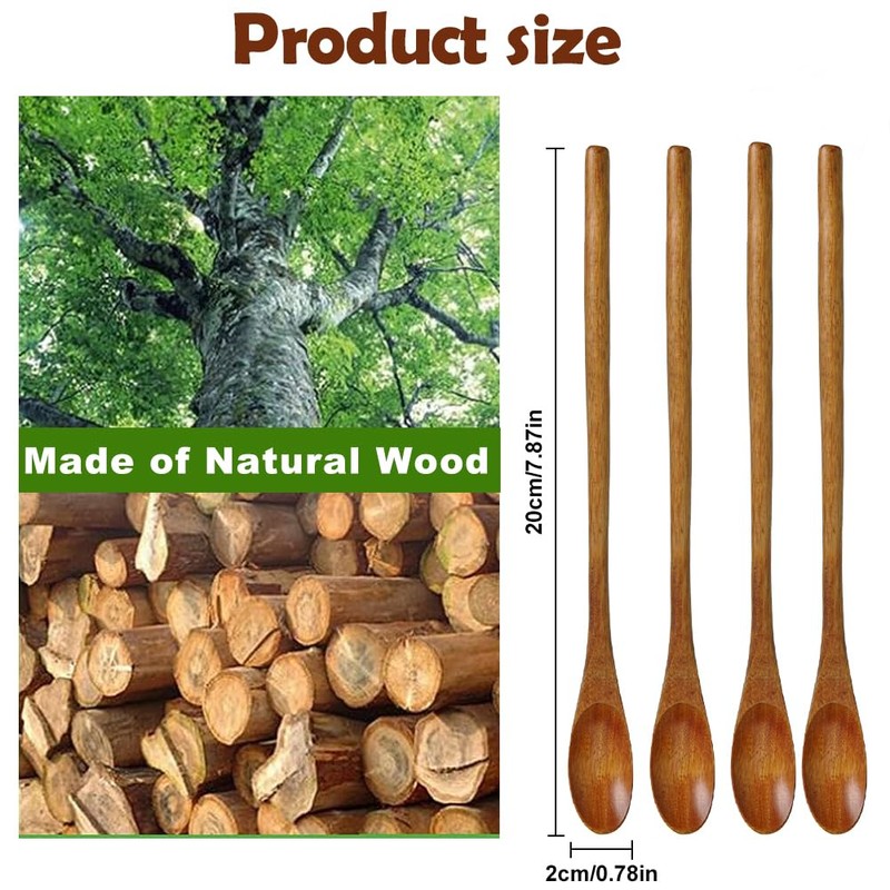 Long Handled Teaspoons, Natural Small Wooden Spoons Long Wooden Stirring