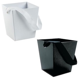 Cardboard Buckets with Ribbon Handle Kit Black & White - 12 Pieces