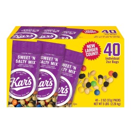 Kar's Sweet 'n Salty Trail Mix Snack Packs, 2 oz Bags, 40 Count.