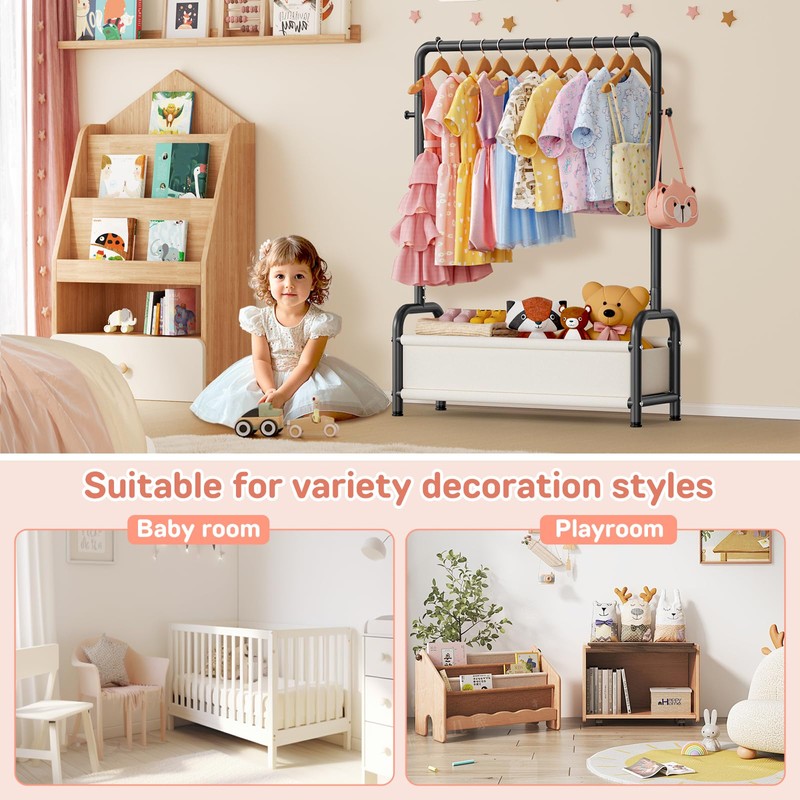 ZHKINGGS Kids Clothing Rack with Storage Shelf, Kids Dress Up