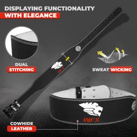 WFX Leather Weight Lifting Belt Gym Body Building Fitness Heavy Duty 10 Adjustable Holes 4” Padded Lumbar Back Support Bodybuilding Weightlifting Powerlifting Squats Strength Workout (M, Black)