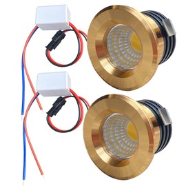 MoKongFu Golden Finish 2-Pack LED Ceiling Spotlight 3W 85-265V Mini Hole Diameter 30mm/1.22inch LED Display Cabinet Puck Closet Stairs Step Bedroom Kitchen Lights (Warm White 3000K)