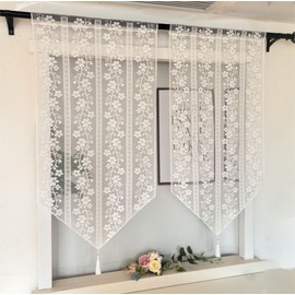 Vordesack Jacquard Panneaux mit Quaste Scheibengardine Kurzstore mit Stickerei Floralmotiv Bistrogardinen mit Tunnelzug 2 Stück HxB 90x45cm Floral