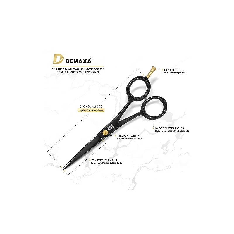 DEMAXA - 5" Professional Mustache Scissors Beard Scissors for Men