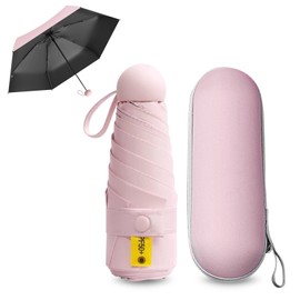 FANSEZQ Sun Umbrella, Mini Travel Umbrella With Case Small Compact Protection Sun Lightweight Tiny Pocket Umbrella (Pink)