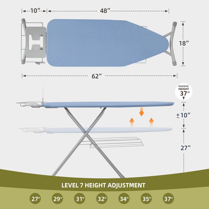 Storageideas Ironing Board 48" x 18" with Iron Holder, Adjustable
