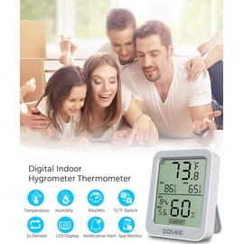 Govee Bluetooth Digital Hygrometer Indoor Thermometer, Room Humidity and Temperature Sensor Gauge with Remote App Monitoring, Large LCD Display, Notification Alerts, 2 Years Data Storage Export, White