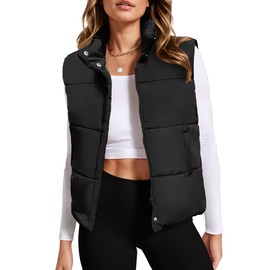 Zeagoo Puffer Vest Women Fall Winter Zip Up Quilted Outerwear Sleeveless Stand Collar Jackets with Hand Pockets Black L