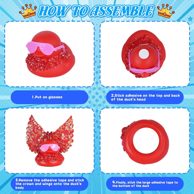 BOZILY 1Pcs Glitter Mini Rubber Ducks, Red Duck Squishy Duck