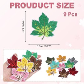 MECCANIXITY - 9 parches termoadhesivos para hojas de arce de otoño, 7,9 x 8,3 cm, bonitos parches para coser para reparar ropa, decoración de Acción de Gracias, color verde
