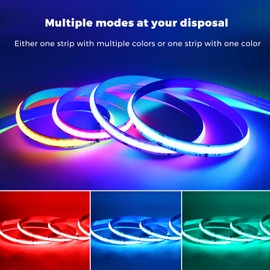 24 V Bluetooth RGBIC Smart COB LED Strip, 5 m COB LED Stripe RGB+IC App, Dimmable with Remote Control and Power Supply, COB RGB LED Light Strip, 576 LEDs/M, Flexible Tape for Home, Room, TV, Kitchen