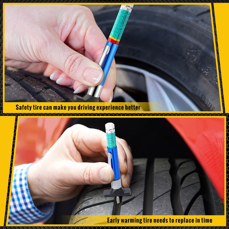 Tellegloww 50 Packs Tire Tread Depth Gauge Color Coded Tyre