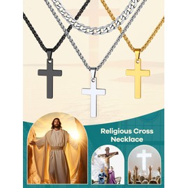 Supcare Men's Cross Necklace, Stainless Steel Fashion Cross Pendant Cuban Chain Jewelry 18inches, Minimal Cross Gifts