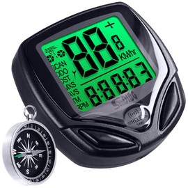 Water-Proof Bike Computer with Compass, MAXIN Wireless Bike Speedometer with Large LCD Display, Bicycle Odometer Cycling Stopwatch with Mult Function.