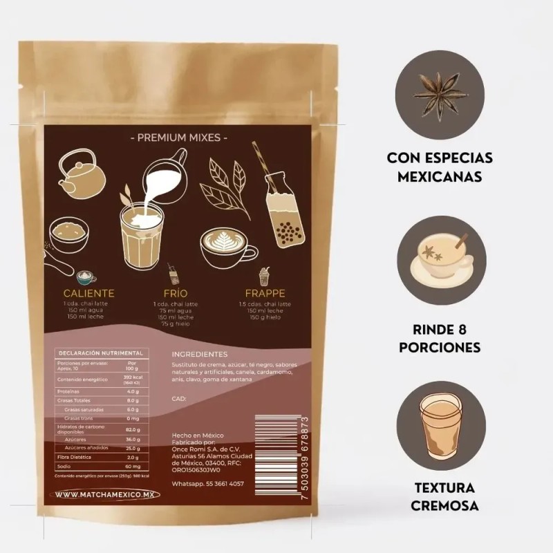 Té Chai en Polvo Bubble Tea Mexico 600g Mezcla para