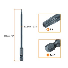 HARFINGTON 2pcs T8 Torx Screwdriver Bit 1/4" Hex Shank 4" Long S2 Steel Magnetic 6 Point Screw Driver Bits Industrial Grade Tamper Proof Star Drill Bits with Hole Torx Head