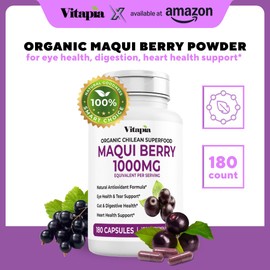 Vitapia Maqui Berry 1000mg - Maqui Berry Powder Supplement - Vegan Friendly, Non-GMO and Gluten-Free - 180 Veggie Capsules