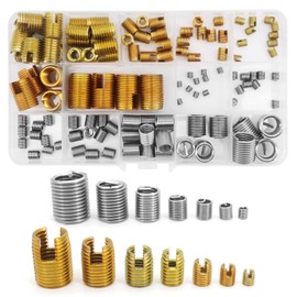 Yuhtech 116 Pcs M3 M4 M5 M6 M8 M10 M12 Galvanized Self Tapping Threaded Insert and Stainless Steel Wire Thread Repair Insert Assortment