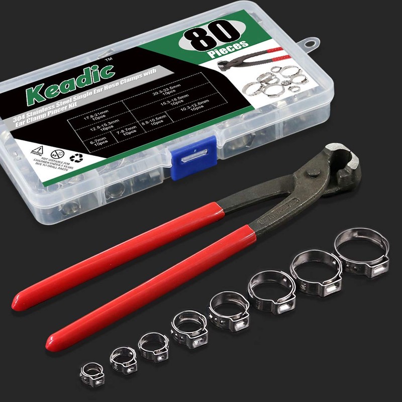 Keadic 81Pcs Single Ear Hose Clamps, 6-23.5mm Stepless Hose Clamps