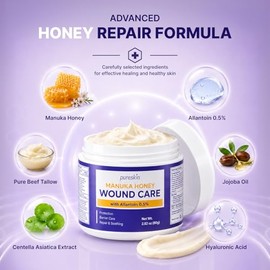 PURESKIN Manuka Honey Wound Care: Manuka Honey Wound Gel - 2.82 oz (2 Pack) - For Cuts, Scrapes & Burns, With Allantoin 0.5% & Tallow, Skin Repair